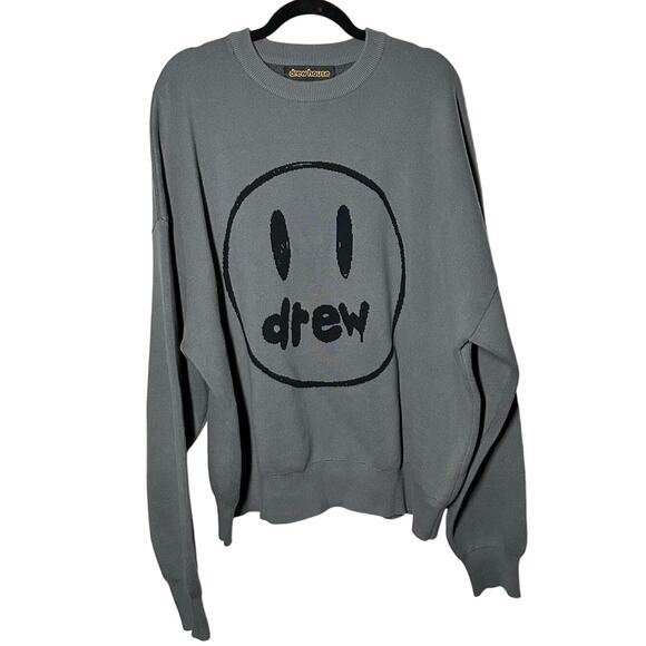 Drew House Men's Gray Painted Mascot Crewneck Sweater Size XXL Smiley Face - Picture 2 of 11
